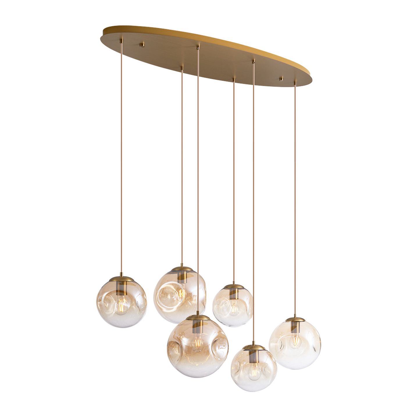 Suspension à sept globes en verre opalin de la collection Nordic Glow